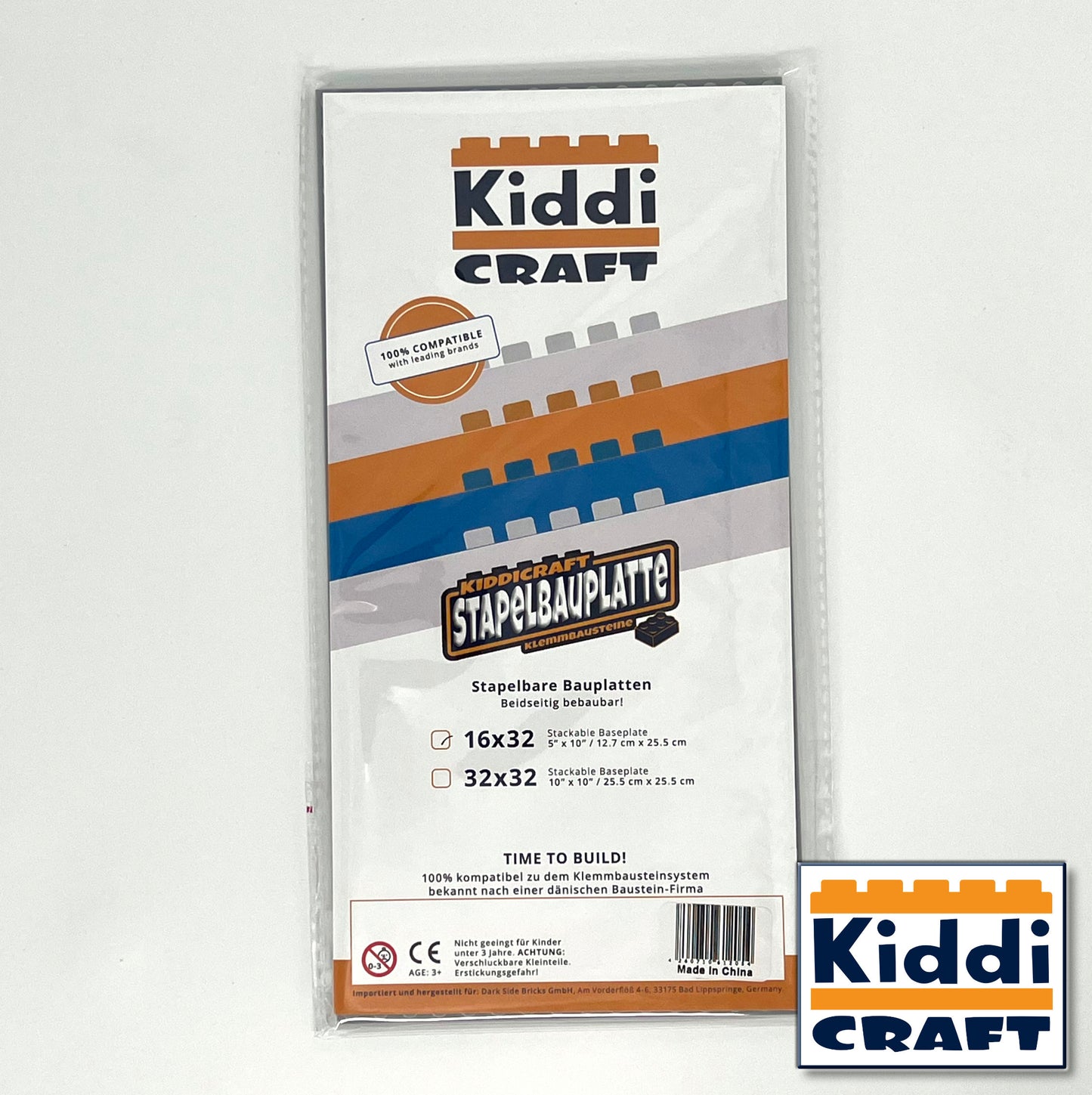 Kiddicraft KC16LGSA - Stackable baseplate 16 x 32 studs (12.7 x 25.5cm) Light Gray