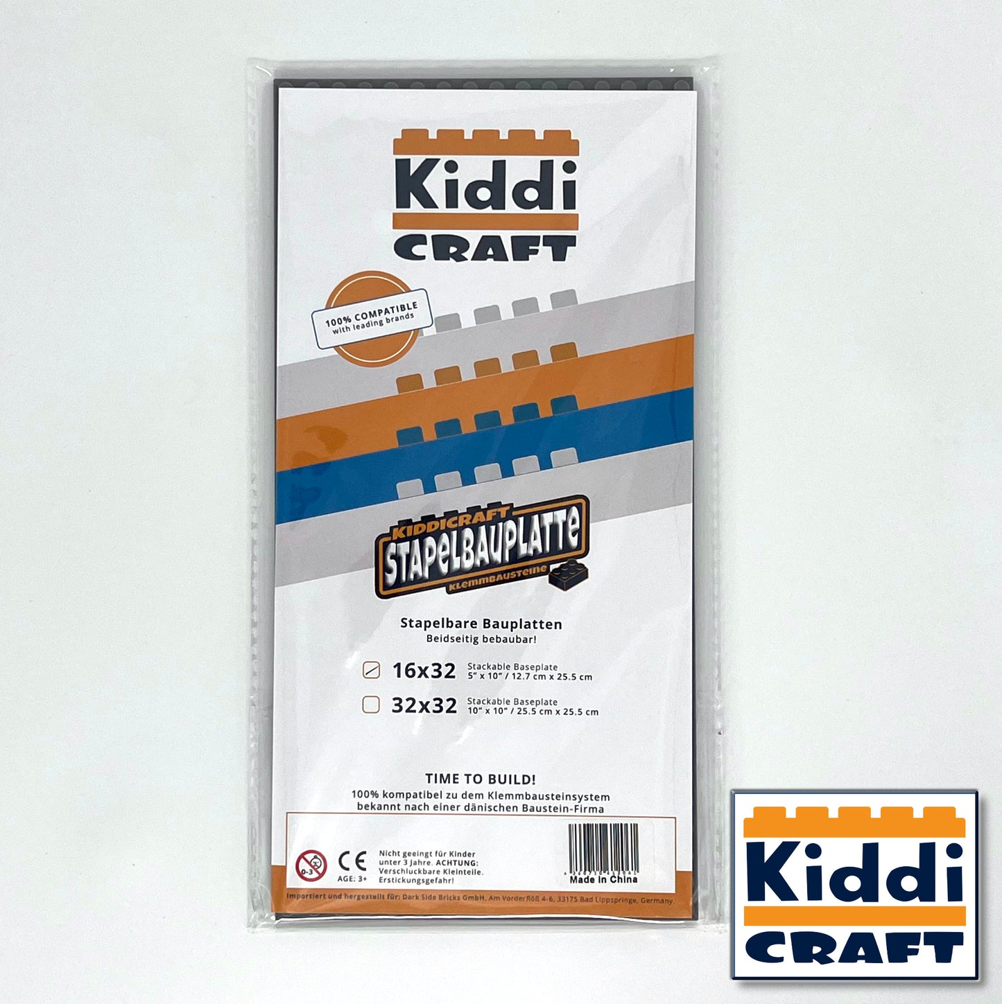 Kiddicraft KC16DGSA - Stackable baseplate 16 x 32 studs (12.7 x 25.5cm) Dark Gray