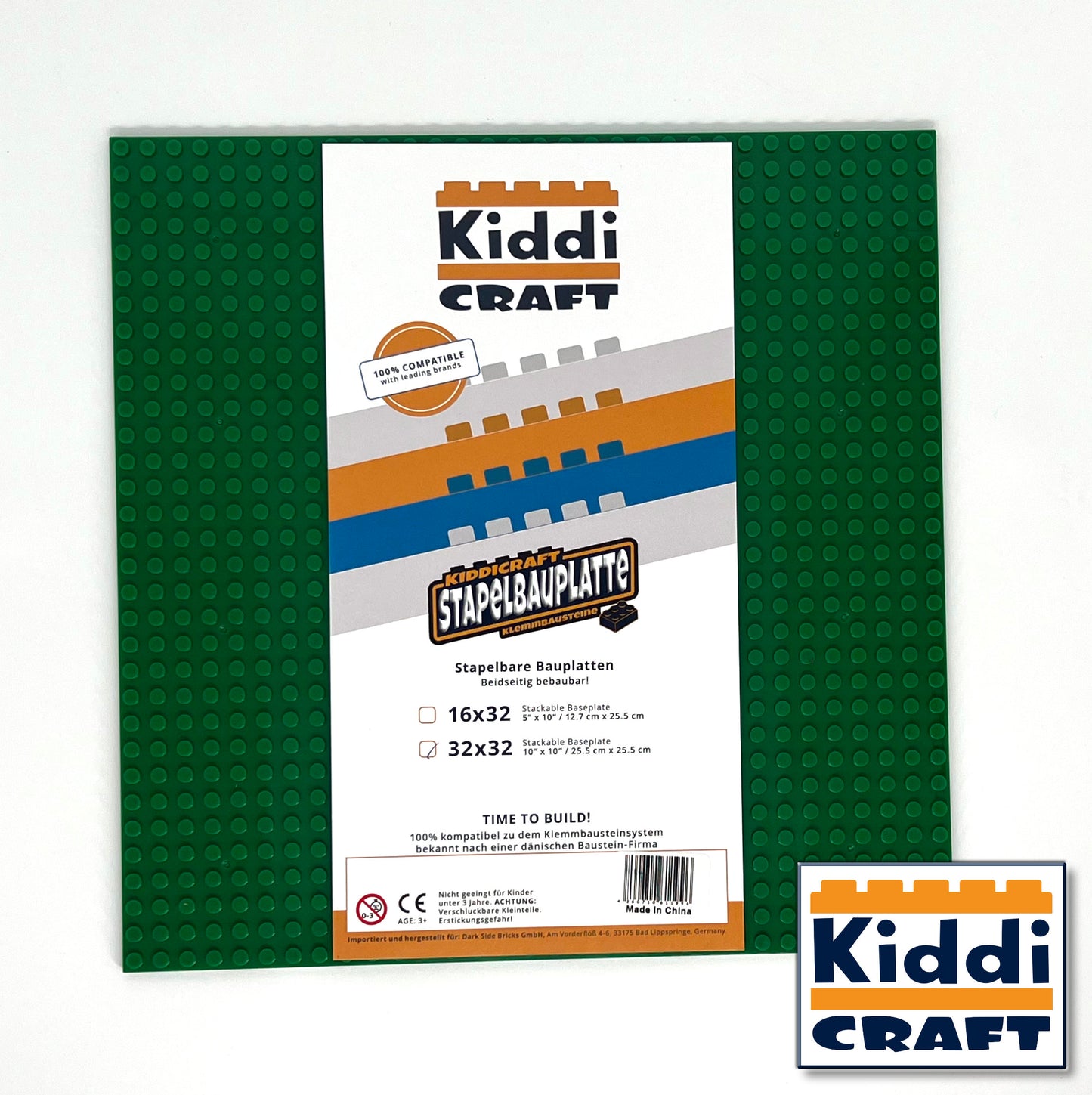 Kiddicraft KC32GSA - Stackable baseplate 32 x 32 studs (25.5 x 25.5cm) Green